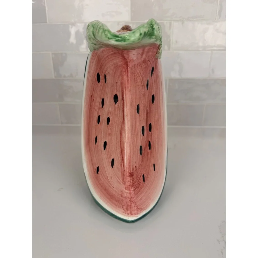 Vintage Watermelon Ceramic Pitcher  Fruit Shaped Juice Carafe Made in Italy